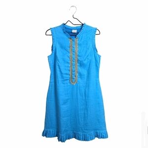 Lacompré Cotton Blue A-Line Dress Sleeveless Mexican Traditional Embroidery M